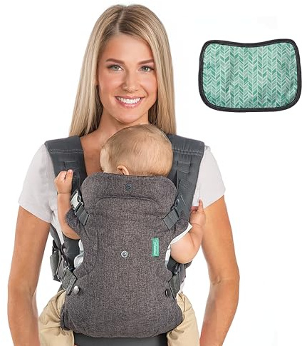 Infantino Flip Advanced 4-in-1 Babytrage mit Lätzchen, Ergonomisch, Umwandelbar, mit Blickrichtung Nach Innen und Außen, Vorne und Hinten Tragbar für Neugeborene bis Kleinkinder von 3,6-14,5 kg, Grau