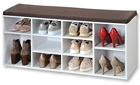 Kesper Schuhschrank mit Sitzkissen, Material: Faserplatte, Maße: B103,5 x H48 cm x L29,5 cm, Farbe: Weiß 15910 13