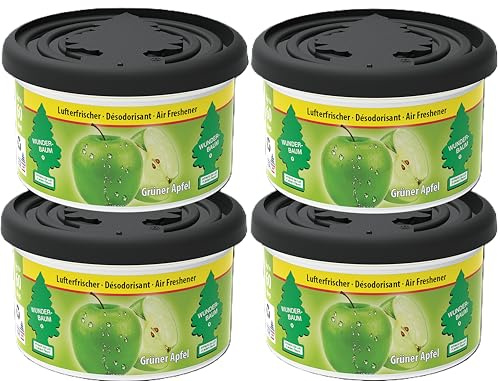 WUNDER-BAUM Duftdose 4er Pack I Langanhaltender Duft im Auto oder zu Hause I Grüner Apfel I 4 Stück