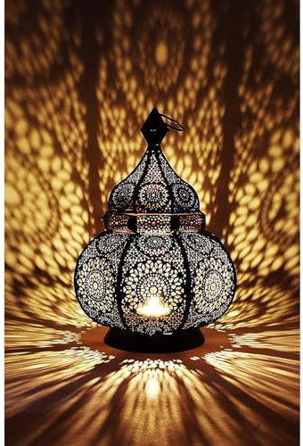 Orientalische Laterne Metall Ziva Schwarz 30cm | Marokkanisches Windlicht Gartenwindlicht | Metalllaterne für draußen als Gartenlaterne, oder Innen als Tischlaterne