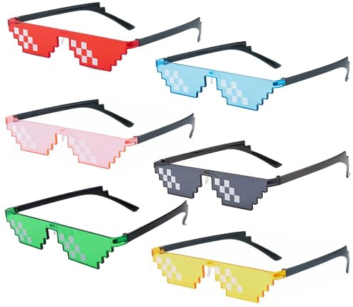 O-Kinee 6er Pack Pixel Mosaik Brille Bunt, MLG Brille Pixelbrille Sonnenbrille - Ideal für Partys und Fotoshootings