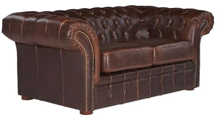 Vente-unique-Chesterfield Ledersofa 2-Sitzer - Vintage Leder - Braun - CLOTAIRE