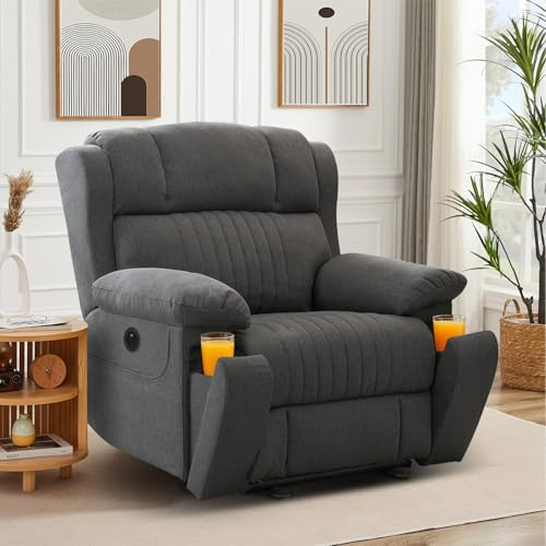 Consofa Fernsehsessel Elektrisch Verstellbar Massagesessel Mit Liegefunktion Vibration Heizung Relaxsessel Mit Versteckte GeträNkehalter Typ C & USB-AnschlüSse Tv Sessel FüR Wohnzimmer (Grau)