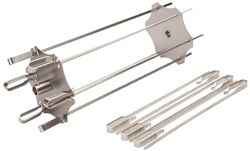 BBQNovation Edelstahl Rotisserie Spieß Set – Spieß-Rondell anex Gyros Scheiben für alle Drehspieße bis Ø14 mm – Inklusive 6 kurzen Spießen (30 cm) und 6 langen Spießen (41 cm)