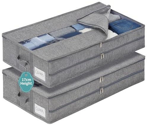 GARPROVM Unterbett Aufbewahrungsbox 2er Set 76x40x17cm, Formstabile Unterbettkommode mit Mittel-Reißverschluss & Sichtfenster, Platzsparende Unterbettbox für Bettdecken Kleidung Bettwäsche