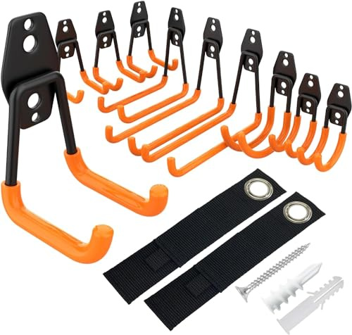 Kitmiido 12er Set Wandhaken für Garage | Schwerlast Doppelhaken | Platzsparende Aufbewahrung für Werkzeuge, Fahrräder, Sportausrüstung