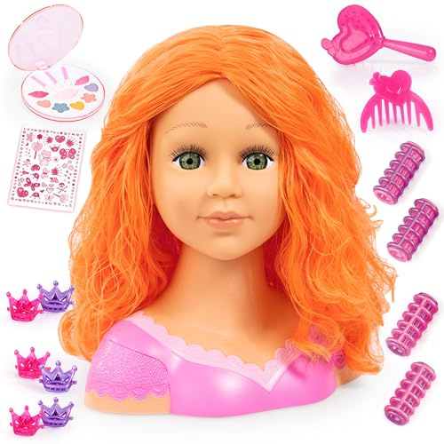 Bayer Design Charlene Super Model Schmink- und Frisierkopf, rot | mit Kosmetik und Haarzubehör, Puppenschminkkopf
