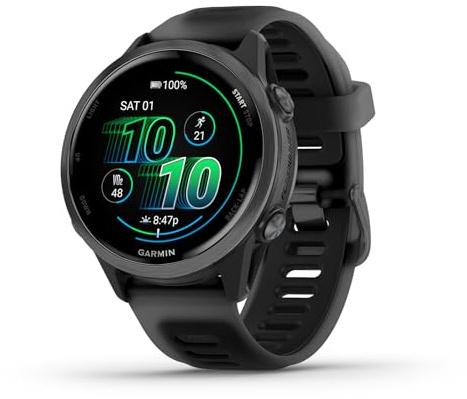 Garmin® Forerunner® 570, 42 mm, fortschrittliche GPS-Lauf- und Triathlon-Smartwatch, AMOLED-Display, Trainings- und Erholungsfunktionen, schiefergraues Aluminium mit durchscheinendem schwarz/schwarzem