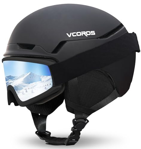 VCOROS Skihelm mit Skibrille Skihelme für Damen und Herren mit Abnehmbare Ohrpolster Atmungsaktiver Stoßdämpfung UV Verstellbarer Snowboard Helm für Skifahren