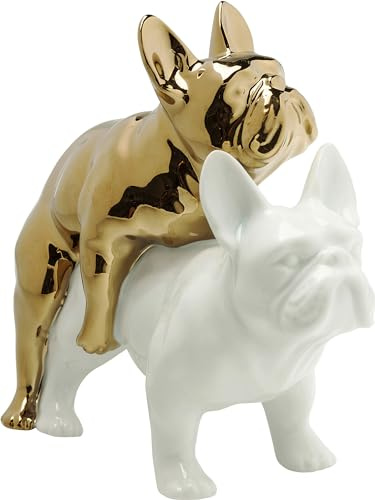 Kare Design Deko Figur Love Dogs, Gold/Weiß, 17x11x20 cm, Deko Objekt, Wohnaccessoire, Dekoration, Hunde Motiv, Wohnzimmer