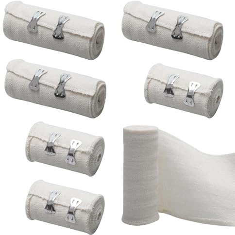6 Stück Elastische Bandage, Weiße Kompressionsbinden Elastischer Verband mit Metallclips, Elastische Medizinische Fixierbinde für Handgelenke Knöchel Knie