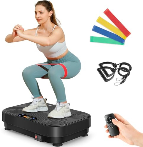 THERUN Vibrationsplatte, Rüttelplatte für Zuhause mit 99 Vibrationsstufen, Fitnessgerät für Muskelaufbau, Fettverbrennung & Ganzkörpertraining, inklusive 4 Fitnessbänder