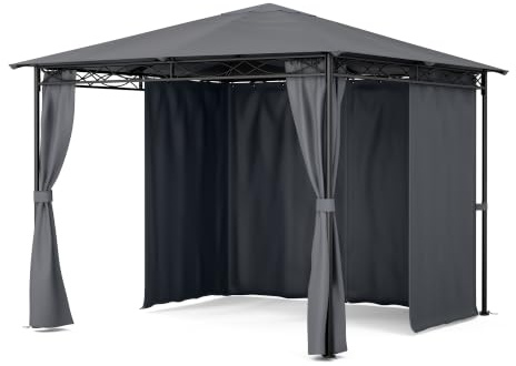 Blumfeldt Mondo - Pergola Partyzelt Gartenzelt Gazebo, Größe: 2,95 x 2,6 x 2,95 m (BxHxT), 4 Seitenteile, EasyMount Concept, Witterungsschutz: UV/Wind/Regen, dunkelgrau