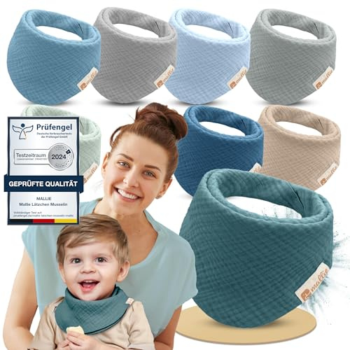 Mallie® Musselin Lätzchen Baby im 6er oder 8er Set | Als Bibs, Dreieckstuch Baby, Baby Lätzchen | Musselin Halstuch Baby, Musselintücher Baby und Babylätzchen | Sabberlätzchen Baby Halstücher Baby