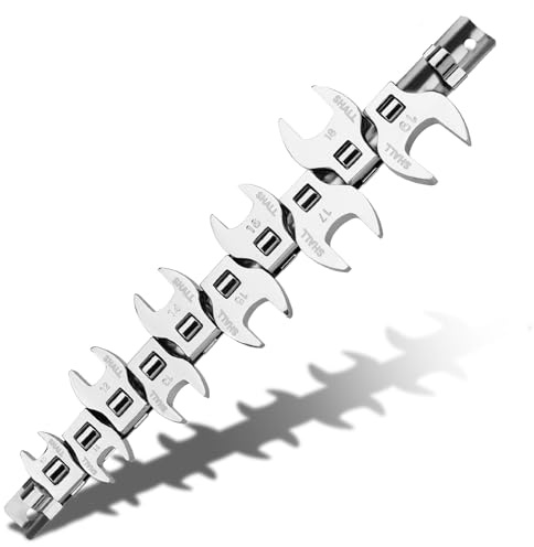 Shall 10-teiliges metrisches Hahnenfußschlüssel-Set mit 3/8-Zoll-Antrieb, Hahnenfußschlüssel-Set mit offenem Ende, metrische Größen 10–19 mm, mit Clip-on-Organizer