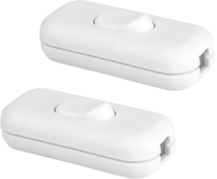 2 Stück Weiß Inline Schalter Zwischenschalter, 6A 250V, Torpedoschalter, Wippschalter, Kabelschalter, 2-adrige und 3-adrige Zuleitungen, für Alle Arten von Elektrischen Lampen, Tischlampen