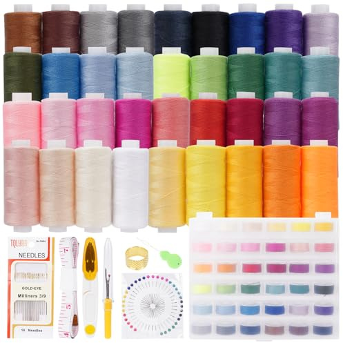 KIMIGO NäHgarn Set NäHgarn für NäHmaschine,NäHgarn für NäHmaschine 400 Yard 36 Farben NäHmaschinengarn,für NäHmaschine Und 36 Unterfadenspulen Verschiedene Beliebte Und Standardfarben Aus Polyester