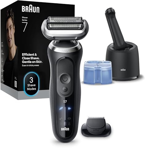 Braun Rasierer Herren Elektrisch Series 7, N7200cce, Schwarz - Kabelloser Elektrorasierer, Barttrimmer mit 60 Min. Akku, Wasserdicht, Made in Germany, Inkl. 1 Aufsatz und 4in1 SmartCare Center