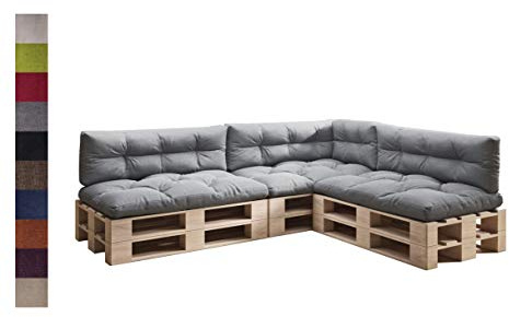 sunnypillow Palettenkissen für Palettenmöbel - 7er Set - Palettenauflage 120 x 80 für Palettensofa - Palettenpolster für Garten, Gesteppte Kissen für Europaletten - Sitzkissen & Rückenkissen Anthrazit