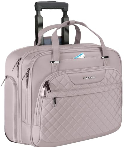 EMPSIGN Trolley Business Rolling Laptop mit Rädern für Damen | Rolling Laptoptasche für Frauen passt bis zu 15.6 Zoll Laptop Aktentasche auf Rädern, Wasserabweisende, Rosa