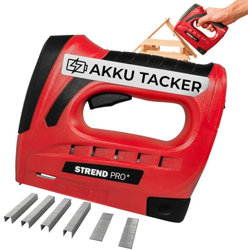 STREND PRO Akku Tacker | Elektrotacker | Akkutacker 1,5Ah | Tackerpistole Klammern Typ 53 (4-10 mm), Nägel Typ C1 (10mm) | Elektro Tacker | Tacker - elektrisch | inkl. 400 Klammern, 100 Nägel