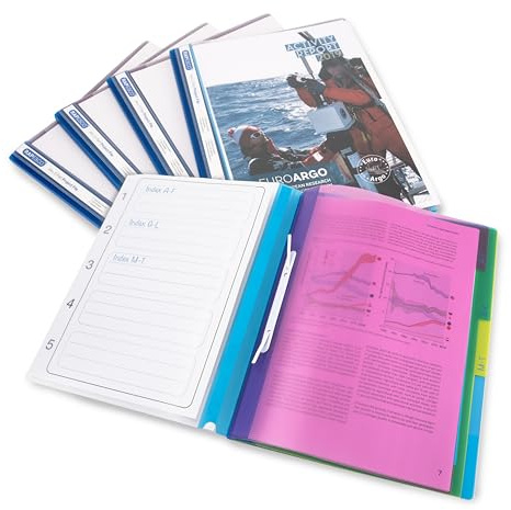Rapesco 0668 Mehrteiliger Schnellhefter, A4, Transparent mit Farbigen Trennblättern, 5er-Pack