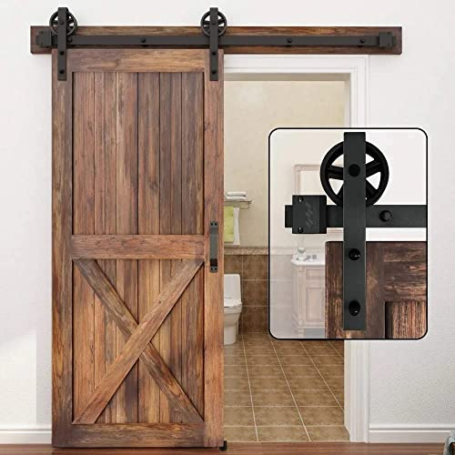WINSOON 200cm Schiebetür Komplettset Schwarz Schiebetür Schiene Schiebetürbeschlag Set Schwerlast Schiebetürsystem für 1 Holztür(Ohne Tür)