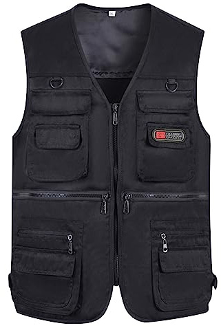 UnoSheng Herren Cargo Weste Mit Multi Taschen - Weste Herren Outdoor Dünn Arbeitsweste Reißverschluss Herrenweste Casual Softshell Weste Outdoor Weste Anglerweste Freizeitjacke Sportwesten