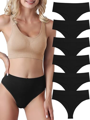 Evolyline 6er-Pack String Tangas Damen Bauchweg Unterhosen Tanga Damen | Nahtlose Strings Tanga Set Hoher Taille Unterhosen Unterwäsche Frauen Baumwolle String Atmungsaktiv Weich Panties