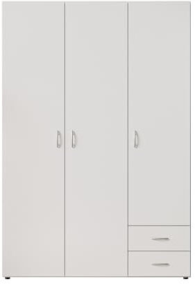 Stella Trading BASE Zeitloser Kleiderschrank in drei verschiedenen Größen - Vielseitiger Drehtürenschrank in Weiß - 120 x 177 x 52 cm (B/H/T)