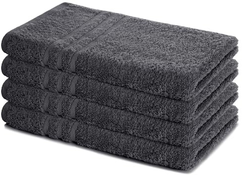 Lavea® 4er Set Handtücher 50x100 cm, Elena Frottiererie, 100% Baumwolle, Frottier Badetuch, saugstark und weich, Sporthandtuch, 60°C waschbar, trocknergeeignet, Handtuch Set, Frottee, Anthrazit