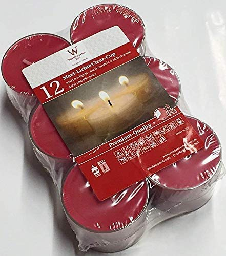 Teelichter Maxi 8 Stunden Rot 21 x 56 mm, 12 Stück, im klarer Hülle, Klarsichtcup, in Premium Qualität