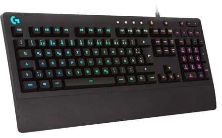 Logitech G213 Prodigy Gaming-Tastatur, RGB-Beleuchtung, Programmierbare G-Tasten, Multi-Media Bedienelemente, Integrierte Handballenauflage, Spritzwassergeschützt, Deutsches QWERTZ-Layout - Schwarz