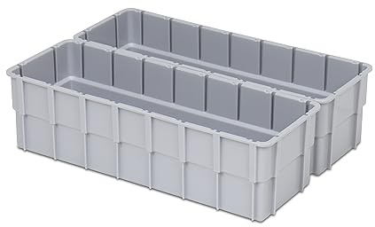 1a-TopStore Einsatzkasten Einteilungs-Set für Eurobehälter, Schubladen mit Innenmaß 362x262 mm (LxB), 102 mm hoch, verschiedene Größen/Farben (2er Set, Grau)
