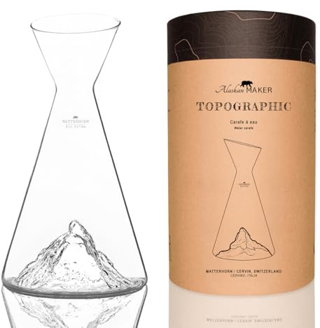 1-Liter-Wasserkrug | Handgeblasenes Borosilikatglas von höchster Qualität mit erhabenen Bergmotiven | TOPOGRAPHIC (Matterhorn)