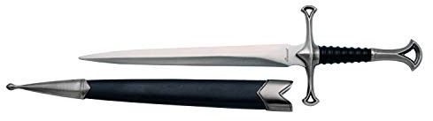 AMONT Dolch Andúril inoffizielle Replik S0144, nickelfarbener Knopf und Schutz mit schwarzem Griff. Insgesamt 35 cm mit Stahlklinge, schwarzer Mantel mit nickelfarbener Oberfläche.