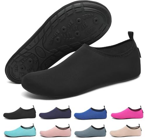 SAGUARO Badeschuhe für Herren Damen - Schnell Trocknend Barfuß Wasserschuhe Seeigel Schwimmschuhe Aquaschuhe Surfschuhe Tauchschuhe mit Drainagelöcher Schwarz Gr.42/43