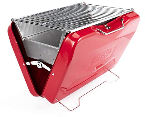 TAINO MOX Holzkohlegrill BBQ Koffergrill Camping-Grill Kohlegrill Retro-Stil klappbar Griller tragbar mobil Rot