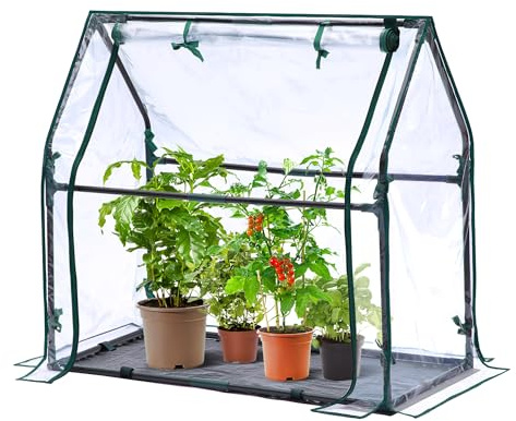 Ohuhu Mini Gewächshaus Zimmergewächshaus PVC Foliengewächshaus mit wasserdichte Matte, Tomatenhaus Folie Gewächshaus Klein für Sämling Pflanze die Indoor Kräutergarten 91,5x45,5x84 cm