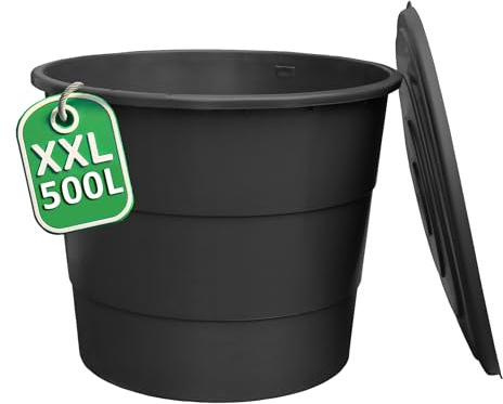 Ondis24 Kunststoff Regentonne XXL 500L mit Deckel – Wasserspeicher Fass für Garten, robust & UV-beständig, Regenwassertank zur Bewässerung, Regenfass mit Füllstandsanzeige
