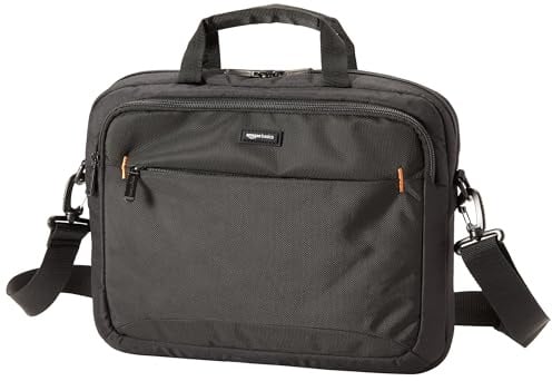 Amazon Basics kompakte Laptoptasche, Umhängetasche/Tragetasche mit Taschen zur Aufbewahrung von Zubehör, für Laptops bis zu 14 Zoll (35,6 cm), Schwarz, 1 Stück
