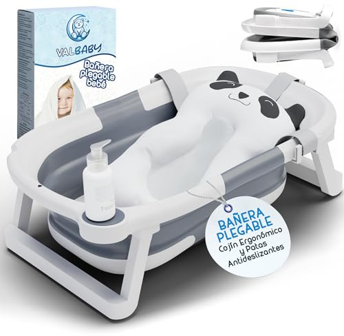Baby Badewanne Faltbar Antirutsch Ergonomisch Neugeborene Bis 2 Jahre mit Panda Kissen Groß und gepolstert Faltbare Babybadewanne Babywanne Tragbare Wanne Leicht Zu Reinigen BathTub Bath VALBABY
