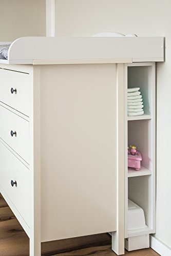 KraftKids Stauraumregal für Wickeltisch passend für HEMNES & IDANÄS Kommode – nur Regal, Mit Extrasockel und verstellbaren Füßen, weiß (ohne Kommode und Wickelaufsatz)