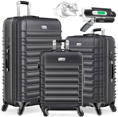 KESSER® 3tlg. Hartschalenkofferset Hartschalenkoffer Reisekoffer Set Reisekofferset Trolley Koffer 4 Rollen ABS-Hartschale Teleskopgriff Inkl. Kofferwaage + Gepäckanhänger Rollkoffer Schloss, M-L-XL