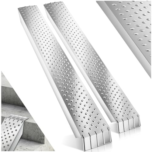 tectake® 2X Auffahrrampen, 2er Set Stahl Rampe, bis 400 kg belastbar, rutschfest, perforiert, Laderampe für Auto oder Anhänger, Auffahrrampe für Motorrad, Rasentraktor, Rollstuhl, Fahrrad (160 cm)