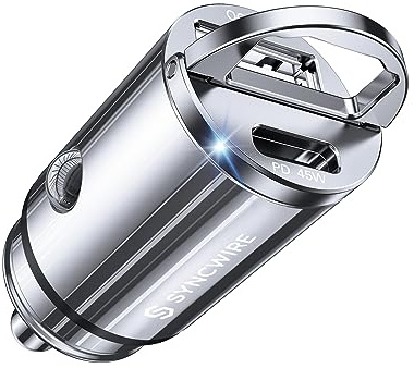SYNCWIRE 90W Zigarettenanzünder USB C & USB Auto Adapter [PD 45W & QC 45W] Super Mini Ganzmetall KFZ Ladegerät USBC Schnellladung Kompatibel mit iPhone 17 16 15 14 13 Pro Max, Google Pixel, Samsung