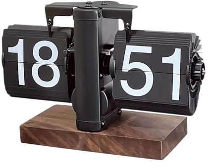 Baoblaze Vintage Tischuhr, Retro Flip Uhr, Retro-Automatische Mechanische Flip Uhr mit Sichere Basis, 24 Stunden Schwarz Kreative Vintage-Tischuhr für Zuhause Wohnzimmer Büro Schule Hotel Cafe