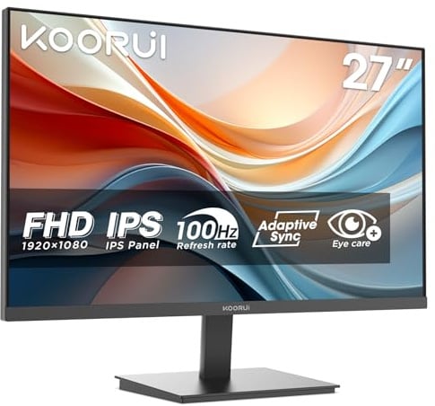 KOORUI E2711F 27 Zoll Monitor, FHD 1920 x 1080 100Hz PC Monitor, Adaptive Sync HDMI 1.4, Eye Care Bildschirm, -5° ~ 15° neigbar, VESA 100 x 100mm