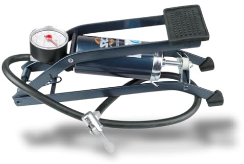 SKS GERMANY Picco Fußpumpe für AV-Ventile | Luftpumpe aus Stahl, Schlauch mit Klemmhebel, inkl. Fahrrad- und Campingadapter, max. Druck: 5 bar / 73 PSI