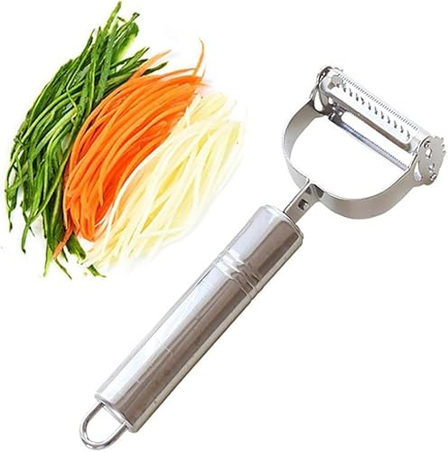 3 in 1 Sparschäler Julienneschneider Multifunktionaler Obst GemüseSchäler Julienne Schäler für Gemüse Kartoffelschäler Edelstahl Schäler mit Stahlgriff Hochwertiger Edelstahl